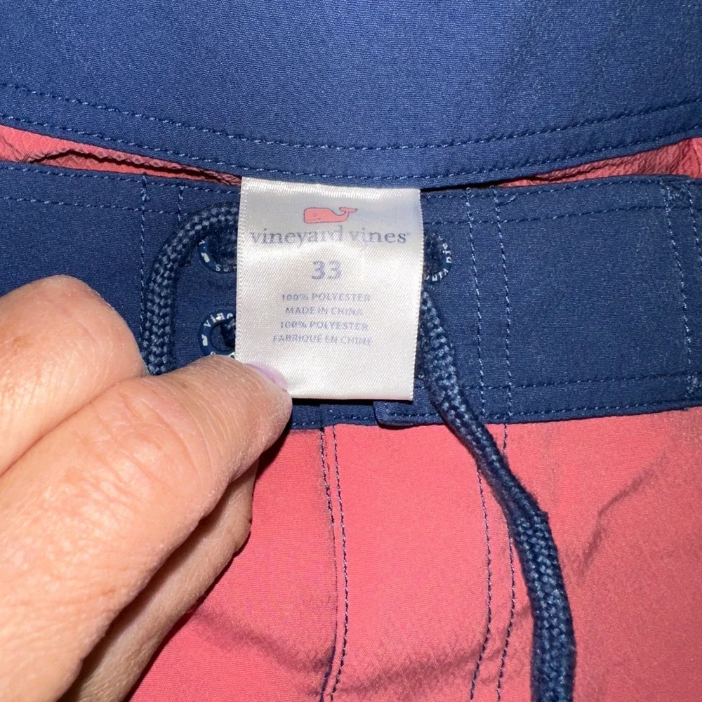 Vineyard Vines Mens Size 33 Colorblock Board Shorts Pink Green Navy Swim Trunks